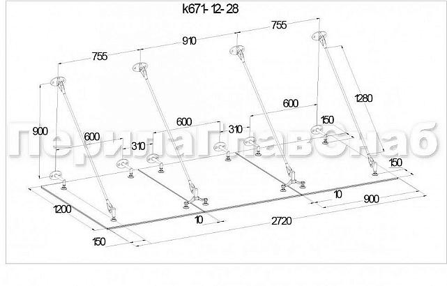 Комплект фурнитуры для козырька 1200х2800 (на вантах/тягах) k671-12-28 2