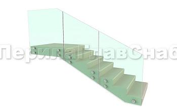 Ограждение для лестницы на несущем стекле с точечным креплением в торец для крыльца в Новосибирске. Готовые проекты ПерилаГлавСнаб