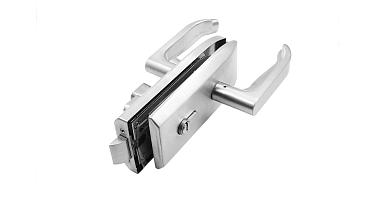 Замок для стеклянной двери с нажимной ручкой и притвором, евроцилиндр односторонний ключ/защелка, с ответной частью на стену, шлифованный t155-2 SSS  купить в Новосибирске