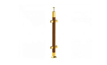 Готовая стойка 40х40х950 мм, деревянная, со вставками из нержавеющей стали 2х100 мм с 4 зажимными стеклодержателями, под золото k740-3-G купить в Новосибирске