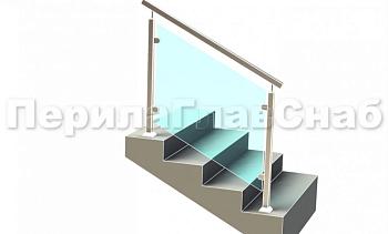 Ограждение лестницы с квадратным поручнем с зажимными стеклодержателями и квадратными стойками в Новосибирске. Готовые проекты ПерилаГлавСнаб