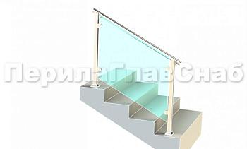 Ограждения для лестницы с поручнем на выносе с зажимными стеклодержателями и квадратными стойками в Новосибирске. Готовые проекты ПерилаГлавСнаб