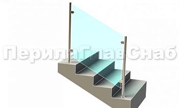 Ограждения лестницы без поручня с зажимными стеклодержателями и стойками в Новосибирске. Готовые проекты ПерилаГлавСнаб