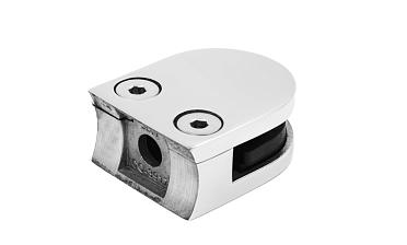 Стеклодержатель литой с вставками под стекло 8-10 мм, 4+4 мм, закругленный под стойку Ø38,1 мм (40х22х50), полированный, (AISI 304) k001-10 купить в Новосибирске