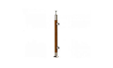 Готовая стойка 40х40х950 мм, деревянная, со вставками из нержавеющей стали 2х100 мм с 2 зажимными стеклодержателями k740-4-R купить в Новосибирске