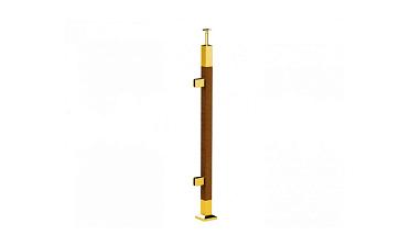 Готовая стойка 40х40х950 мм, деревянная, со вставками из нержавеющей стали 2х100 мм с 2 зажимными стеклодержателями, под золото k740-4-L-G купить в Новосибирске