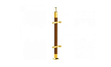 Готовая стойка 40х40х950 мм, деревянная, со вставками из нержавеющей стали 2х100 мм с 2 пластинчатыми стеклодержателями, под золото k740-2-G купить в Новосибирске