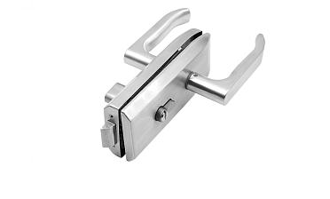 Замок для стеклянной двери с нажимной ручкой без притвора, евроцилиндр односторонний ключ/защелка, в комплекте ответная часть на стекло t155 SSS  купить в Новосибирске