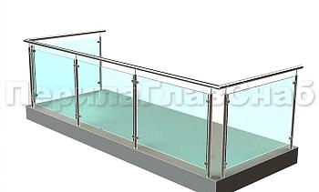 Ограждение из нержавеющей стали со стеклами для балкона в Новосибирске. Готовые проекты ПерилаГлавСнаб