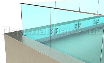 Ограждение на несущем стекле с торцевым креплением для крыш в Новосибирске. Готовые проекты ПерилаГлавСнаб