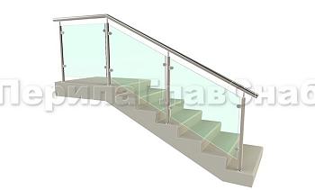 Ограждение для лестницы из нержавейки с зажимными стеклодержателями для крыльца в Новосибирске. Готовые проекты ПерилаГлавСнаб
