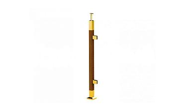 Готовая стойка 40х40х950 мм, деревянная, со вставками из нержавеющей стали 2х100 мм с 2 зажимными стеклодержателями, под золото k740-4-R-G купить в Новосибирске