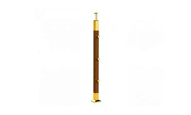 Готовая стойка 40х40х950 мм, деревянная, со вставками из нержавеющей стали 2х100 мм с 3 ригеледержателями k740-1-G купить в Новосибирске