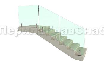 Цельностеклянное лестничное ограждение на министойках из нержавеющей стали для крыльца в Новосибирске. Готовые проекты ПерилаГлавСнаб