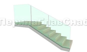 Цельностеклянное ограждение на зажимном алюминиевом профиле для крыльца в Новосибирске. Готовые проекты ПерилаГлавСнаб