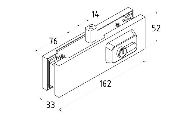 Замок угловой с круглым ригелем, вырез 14, нержавеющая сталь AISI 304, полированная t150-2 PSS 5