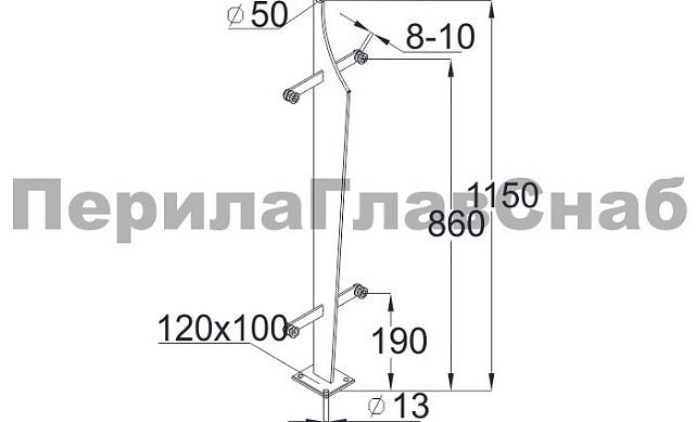 Стойка эксклюзивная с двумя пластинчатыми стеклодержателями, крепление в пол, нерегулируемый ложемент (AISI 304) k762 2
