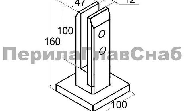 Стеклодержатель литой напольный, плоский 50х50х160 мм, полированный, под золото (AISI 304) Фk275-88 2