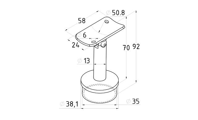 Наконечник палец регул. 65 мм, с ложементом, Ø38.1х1.5хAISI 304 #600 k006-2 2