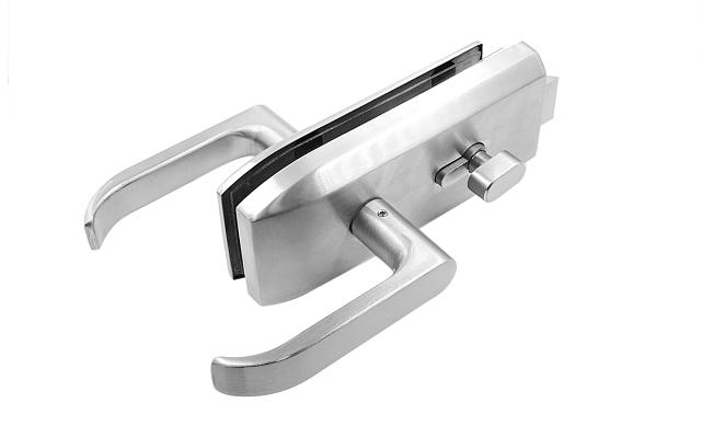 Замок для стеклянной двери с нажимной ручкой и притвором, евроцилиндр односторонний ключ/защелка, с ответной частью на стену, шлифованный t155-2 SSS  5