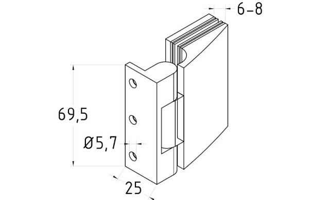 Петля стена-стекло 90°, односторонняя, без реза, нерж., полир. t315 PSS 3