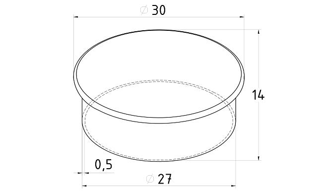 Заглушка штампованная Ø30, 0,5 мм, для трубы 1-1,2 мм, полированная, AISI 304 k036-30 3