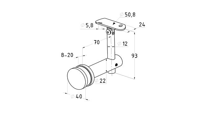 Выносной держатель поручня на стекло 8-20 мм, регулируемый, с ложементом, шлифованный, (AISI 304) k241 3