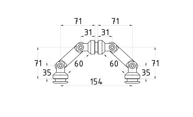Крепление на три стекла, штанга 60 мм, без зенковки tt204-60A SSS 2
