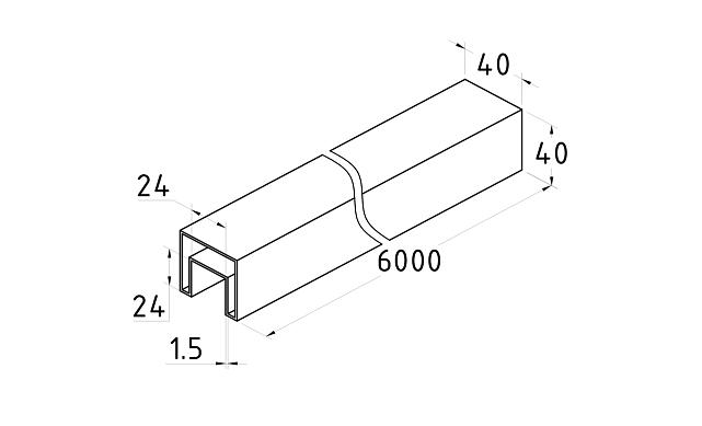 Труба 40х40 мм, с пазом 24х24, полированная 600Grit, AISI 304 k856 2