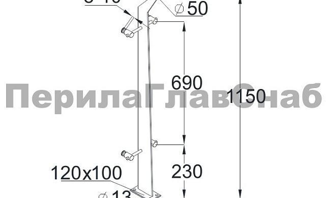 Стойка эксклюзивная с двумя спайдерными стеклодержателями, крепление в пол, нерегулируемый ложемент (AISI 304) k766 2
