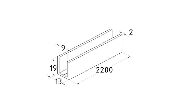  П-образный профиль 19x13, L=2200, алюминий ,черный t756 BL 2