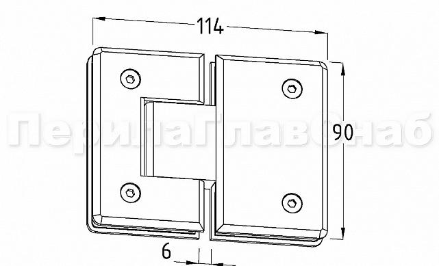 Петля для душевой кабины стекло-стекло 180° 90х55 мм латунь-хром, полированная t303 PC 3