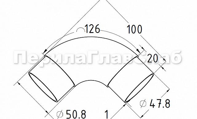 Отвод поручня с двумя установочными кольцами Ø50.8х125 AISI 201 k052-6 2