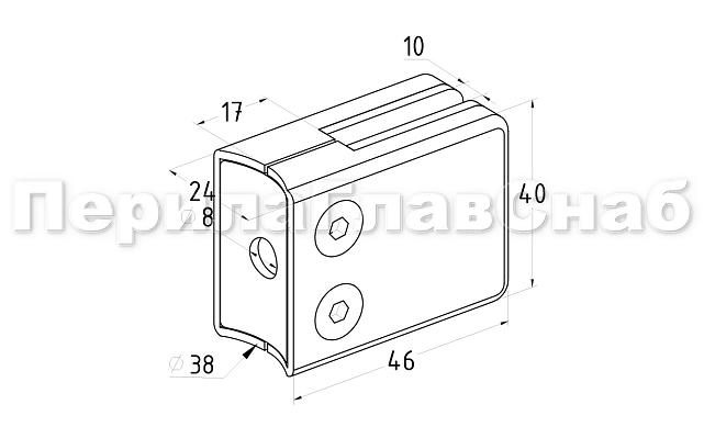 Стеклодержатель штампованный, под стекло 10 мм (5+5 мм), квадратный под стойку Ø38.1 мм (40х24х48 ) полированный AISI 304 k351-10 2