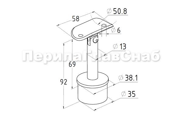 Наконечник палец с регулируемым ложементом под поручень Ø50.8 мм, на стойку Ø38.1х1,5 мм, литой, полированный, повышенной коррозионной стойкости. (AISI 316) k006-3 2