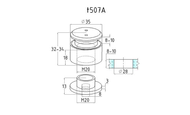 Точечный стеклодержатель 22-26 мм, регулируемый, без зенковки, для стекла 8-10 мм t507A SSS 2