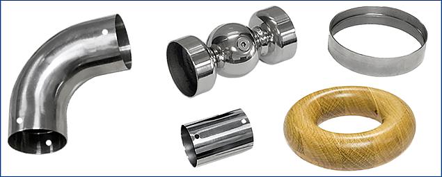 Соединители и отводы для деревянного поручня в Новосибирске. Комплектующие для лестничных ограждений и перил ПерилаГлавСнаб